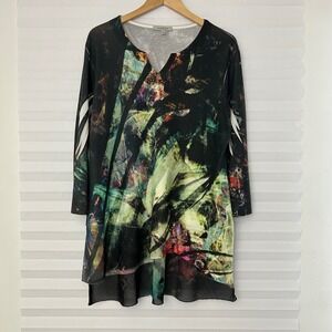 Jess & Jane Womens XL Abstract Print Rhinestone Tunic Top 3/4 Sleeve 62-998 USA